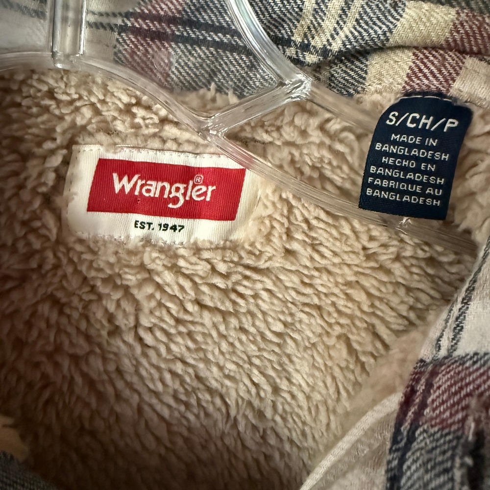 Wrangler VTG Men's Western Plaid Sherpa Lined Flannel Shirt Jacket, White Red, S - Picture 2 of 11